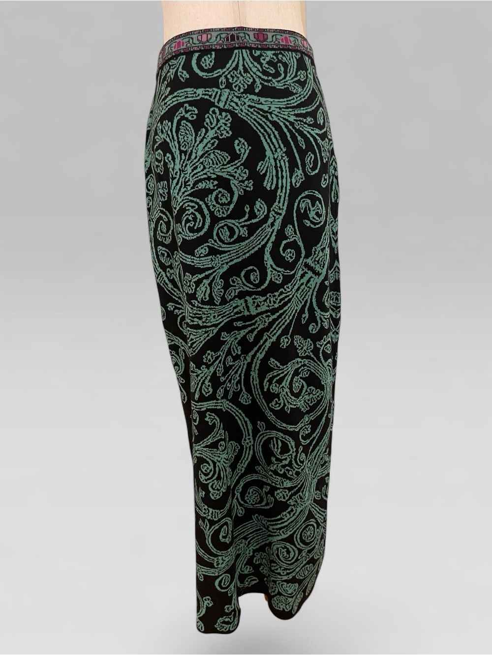 100% Pima Cotton by Peruvian Connection Jacquard Maxi Skirt Black Turquoise